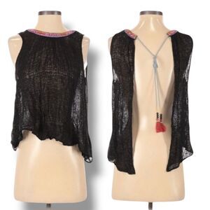Anthro Eri + Ali Top Size XS Open Back Tie Neck Tassels Gauzy Boho Whimsygoth